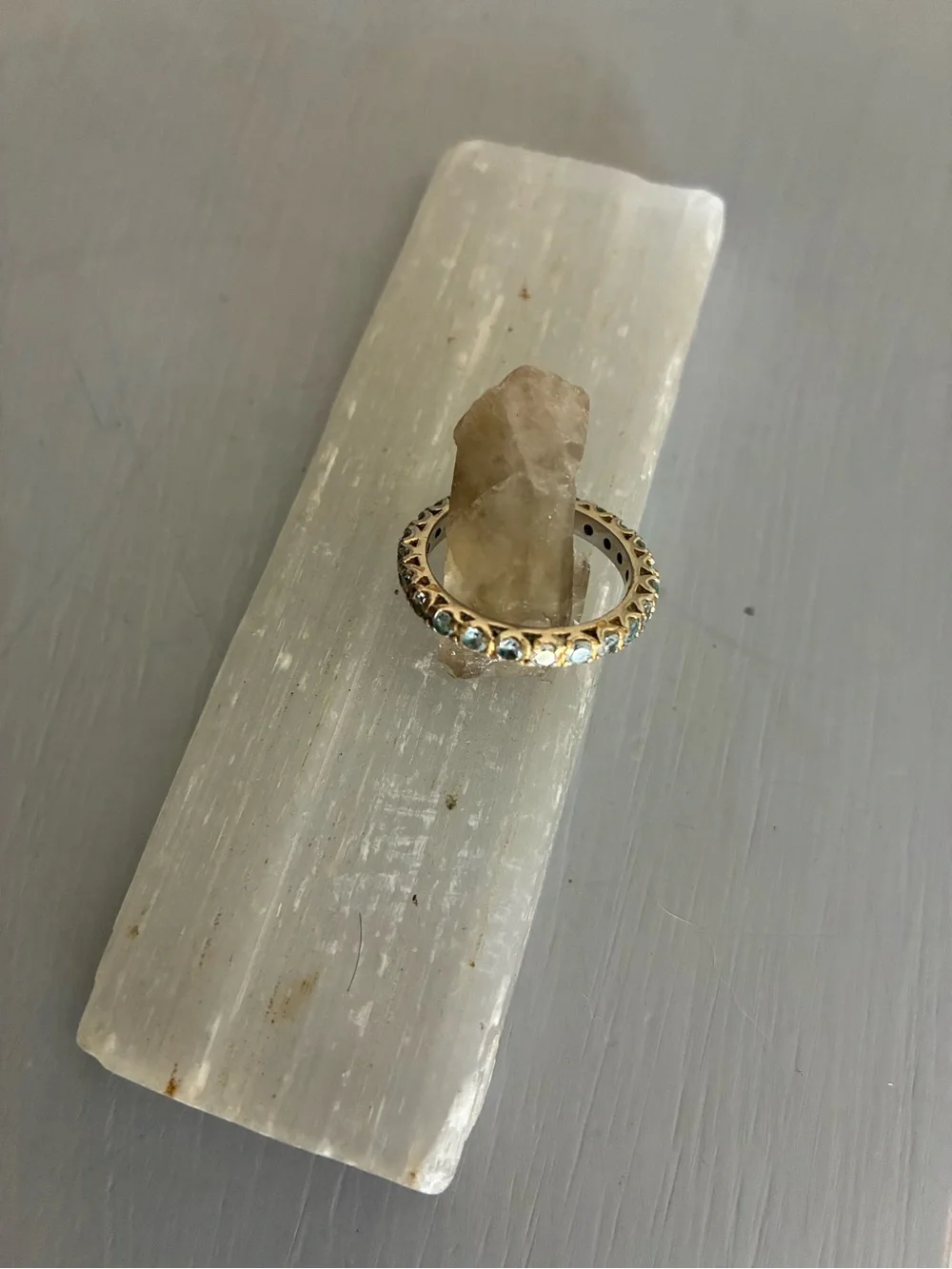 Aquamarine Gold Eternity Stackable Band Ring